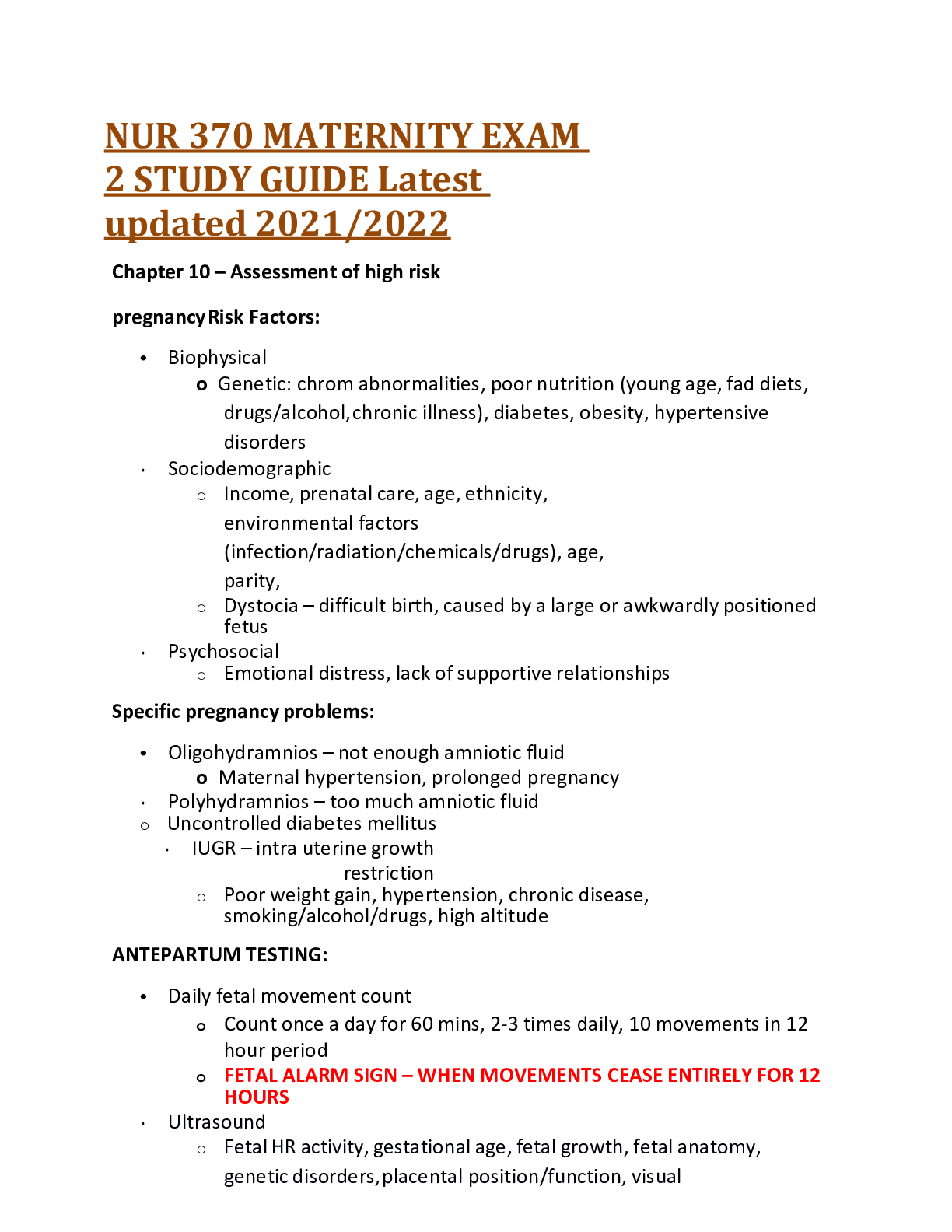 Preview image of NUR 370 MATERNITY EXAM 2 STUDY GUIDE Latest  updated 2021/2022 document